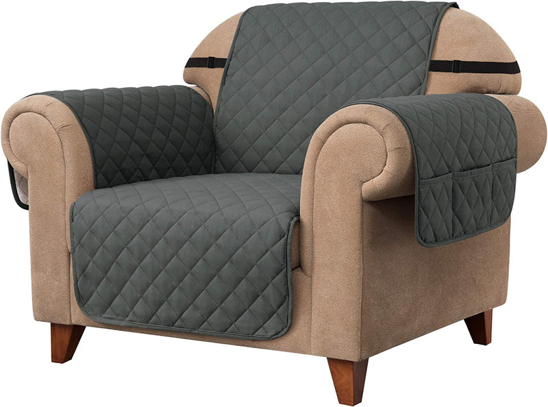 Ouka Reversible Slipcover, Quilted Sofa Cover with Elastic Strap, Soft Furniture Protector for Pets and Kids(Khaki, Oversize Sofa) Home & Garden > Decor > Chair & Sofa Cushions Ouka Grey Chair and a half 