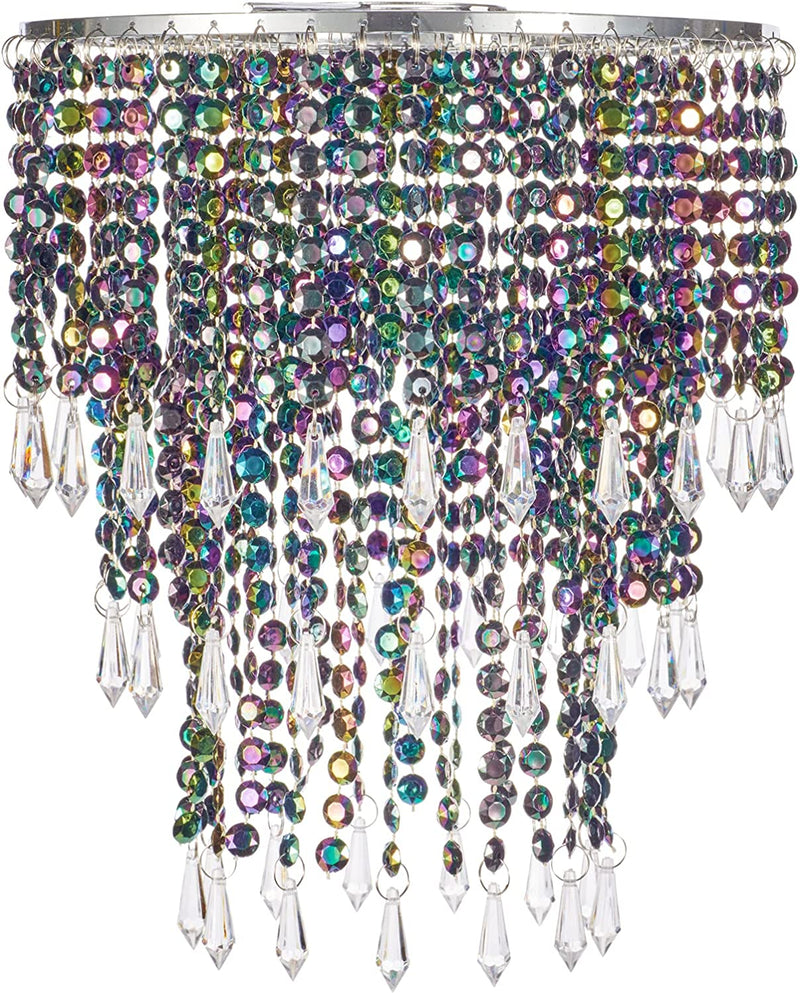 Waneway Acrylic Chandelier Shade, Ceiling Light Shade Beaded Pendant Lampshade with Crystal Beads and Chrome Frame for Bedroom, Wedding or Party Decoration, Diameter 8.7 Inches, 3 Tiers, Clear Home & Garden > Lighting > Lighting Fixtures > Chandeliers Waneway Multicolor  