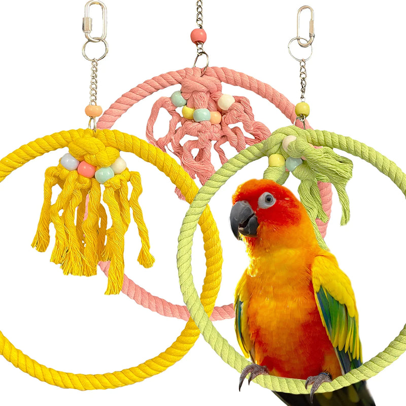 SIMENA Cotton Rope Bird Swing for Bird Cage, Hanging Bird Perch Parrot Toys, Bird Cage Accessories for Medium to Large Birds Including Parakeets, Cockatiels, Conures, Etc. (Large (9.5" Green) Animals & Pet Supplies > Pet Supplies > Bird Supplies > Bird Toys SIMENA Multicolor Large 9.5" 