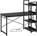 IRONCK Computer Desk 47" with Power Outlet & Storage Shelves, Study Writing Table with USB Ports Charging Station, PC Desk Workstation for Home Office, Black Home & Garden > Household Supplies > Storage & Organization IRONCK Black 47 inches 