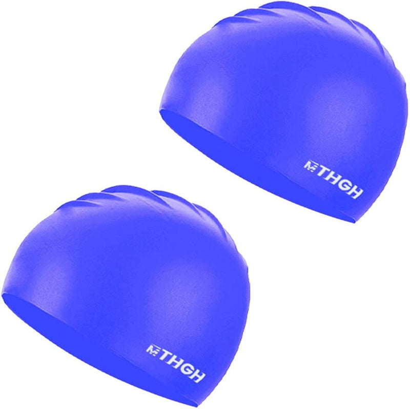 Swim Cap for Long Hair Women, MTHGH Silicone Swim Cap for Men Unisex Adults, 2Pack High Elasticity Large Swimming Cap Sporting Goods > Outdoor Recreation > Boating & Water Sports > Swimming > Swim Caps shixing Blue  