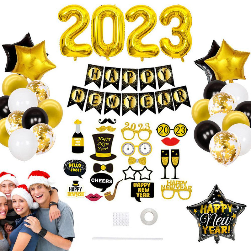 Okefdwalm 2023 New Year Balloons Happy New Year Decorations 2023 2023 Balloons Set Happy New Year Supplies for Party Decor & Event Decorations Gifts Arts & Entertainment > Party & Celebration > Party Supplies Okefdwalm 1  