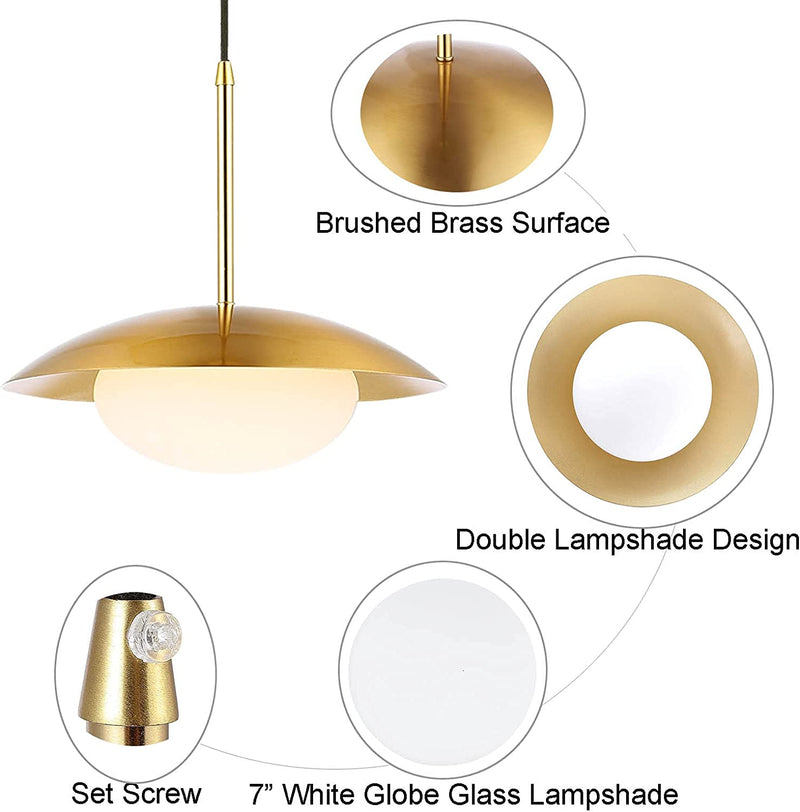 BAODEN Modern Pendant Lighting Set of 2 Industrial Hanging Light Brushed Brass Finished Dome Shades White Globe Glass Lampshade Light Fixture for Kitchen Island, Living Room, Dining Room Home & Garden > Lighting > Lighting Fixtures Bowrain   