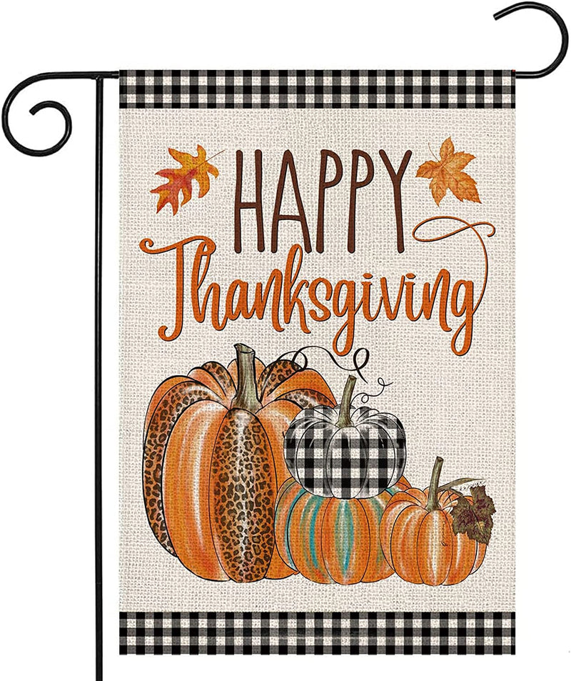Happy Thanksgiving Fall House Flags for Outdoor 28X40 Inch Double Sided,Harvest Buffalo Plaid Pumpkins Yard Flags,Thanksgiving Decorative House Decor for Farmhouse outside Holiday  EKOREST 12X18 Inch  