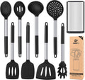 Silicone Cooking Utensil Set, 8Pcs Non-Stick Cookware with Stainless Steel Handle, BPA Free Heat Resistant Kitchen Tools with Spatulas, Turners, Spoons, Skimmer and Pasta Fork Home & Garden > Kitchen & Dining > Kitchen Tools & Utensils BUNDLEPRO Black  