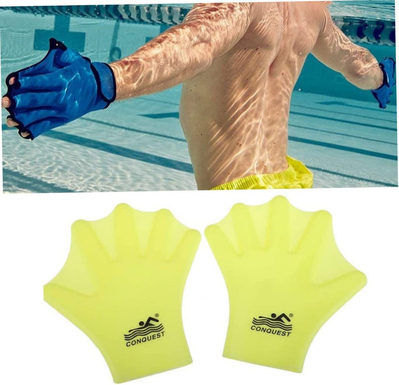 Eaarliyam Webbed Gloves, Swimming Paddles Aquatic Full Finger Hand Flippers, for Diving Surfing Training Yellow 1Pair Sporting Goods > Outdoor Recreation > Boating & Water Sports > Swimming > Swim Gloves Eaarliyam   