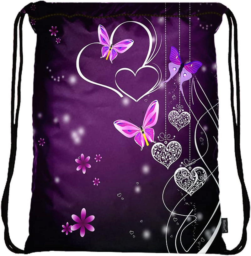 Meffort Inc Lightweight Drawstring Bag Sport Gym Sack Bag Backpack with Side Pocket - Almond Blossom Home & Garden > Household Supplies > Storage & Organization Meffort Inc Flower Heart Butterfly  
