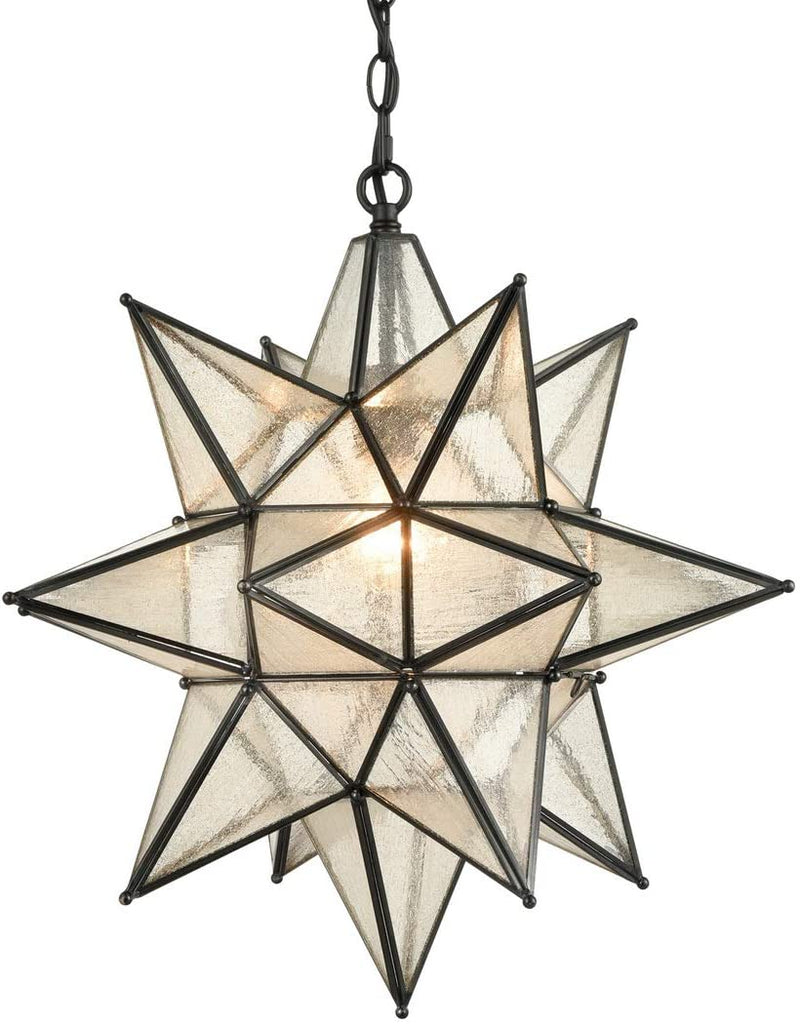 EUL 20 Inch Modern Moravian Star Pendant Lighting Seeded Glass Light on Chain Home & Garden > Lighting > Lighting Fixtures EUL Black 20 Inch 
