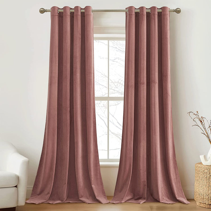 RYB HOME Black Velvet Curtains for Bedroom, Light Blocking Winds & Nosie Dampening Window Curtain Drapes Energy Saving Elegant Home Decoration for Kitchen Living Room, W52 X L84 Inches, 2 Panels Set Home & Garden > Decor > Window Treatments > Curtains & Drapes RYB HOME Wild Rose W52 x L96 