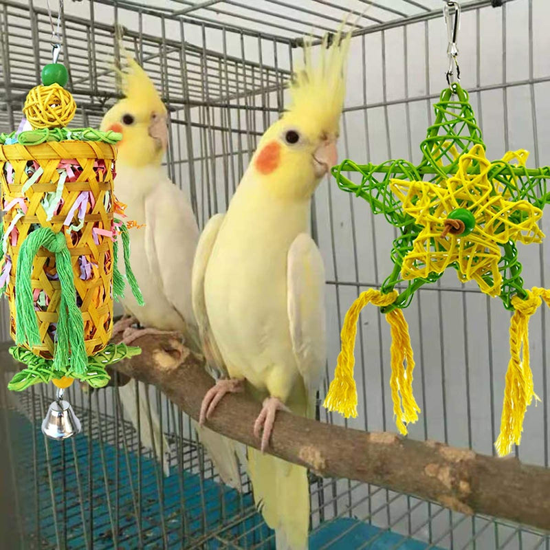 Cooshou 3Pcs Bird Parrot Shredder Toys Handmade Bamboo Parrot Conures Chewing Toy with Rattan Five-Pointed Stars Small Bird Hanging Swing Foraging Toy for Cockatiels Budgie Parroket Animals & Pet Supplies > Pet Supplies > Bird Supplies > Bird Toys CooShou   