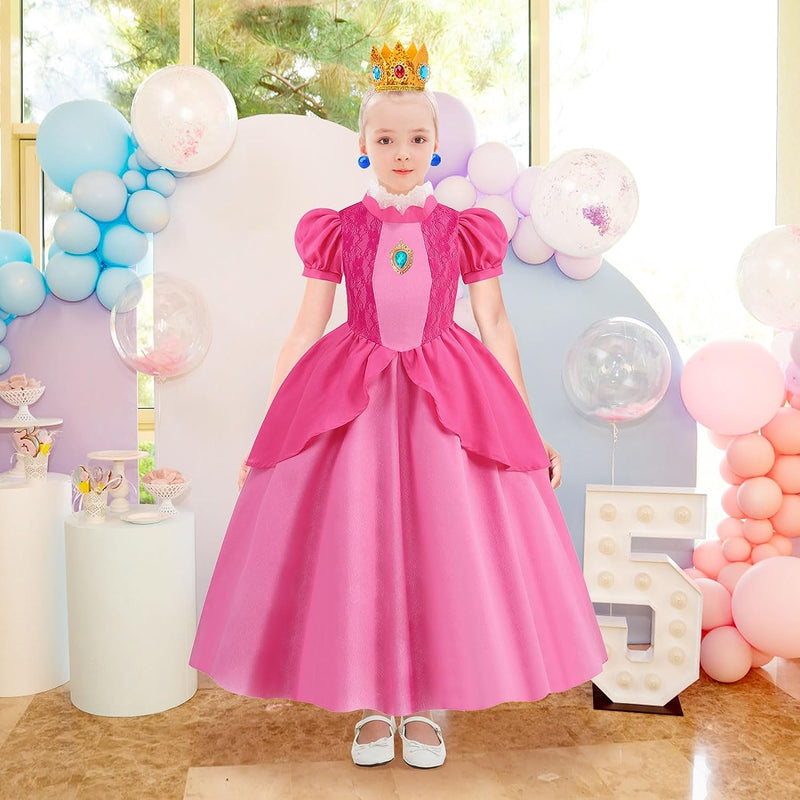 ICECUTE Princess Peach Dresses for Girls，Princess Peach Daisy Costume Kids Halloween Costumes Dress up with Accessories  ICECUTE   