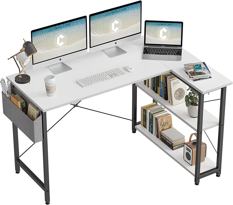 Cubicubi 47 Inch Small L Shaped Computer Desk with Storage Shelves Home Office Corner Desk Study Writing Table, White Home & Garden > Household Supplies > Storage & Organization CubiCubi White 55 inch 