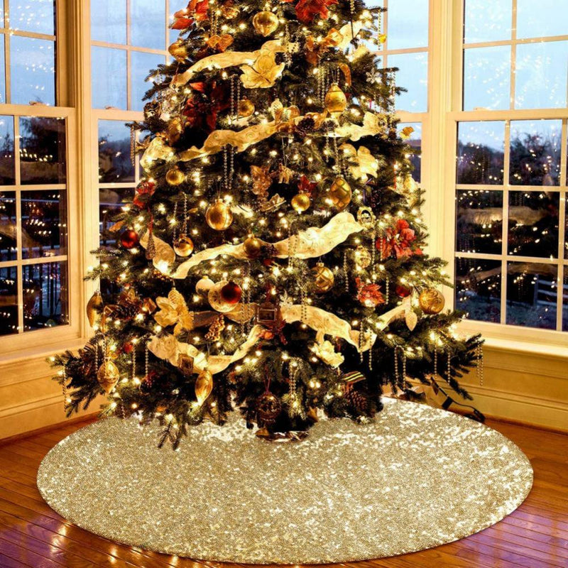 Christmas Tree Skirt with Sequin, Double Layers Sequin Xmas Decoration Thick Durable Easy to Install for Festival Home Decoration Home & Garden > Decor > Seasonal & Holiday Decorations > Christmas Tree Skirts BOLLSLEY 24" Gold 