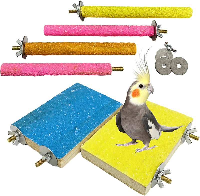 Hamiledyi 8 PCS Bird Perch Stand Toy Wood Parrot Paw Grinding Stick Perch Stand Platform Parakeet Cage Accessories Exercise Toys for Budgies Cockatiel Conure