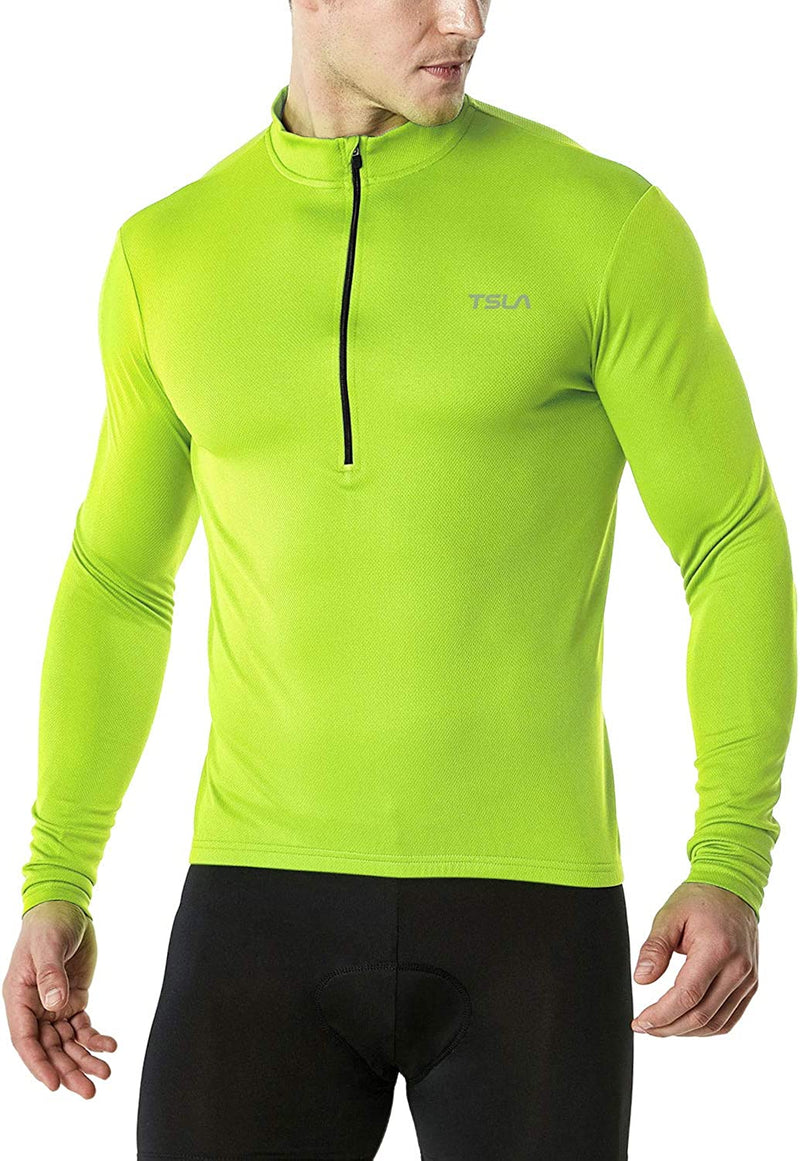 TSLA Men'S Long Sleeve Bike Cycling Jersey, Quick Dry Breathable Reflective Biking Shirts with 3 Rear Pockets Sporting Goods > Outdoor Recreation > Cycling > Cycling Apparel & Accessories Tesla Gears Cycle Long Sleeve Neon Yellow X-Large 