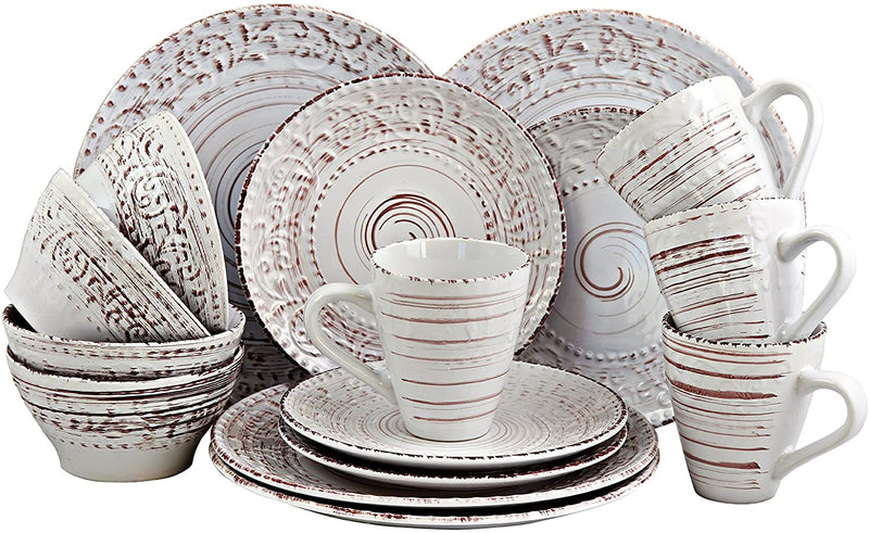 Elama Embossed Stoneware Ocean Dinnerware Dish Set, 16 Piece, Turquoise Home & Garden > Kitchen & Dining > Tableware > Dinnerware Elama Seashell and White Sand 16 Piece 