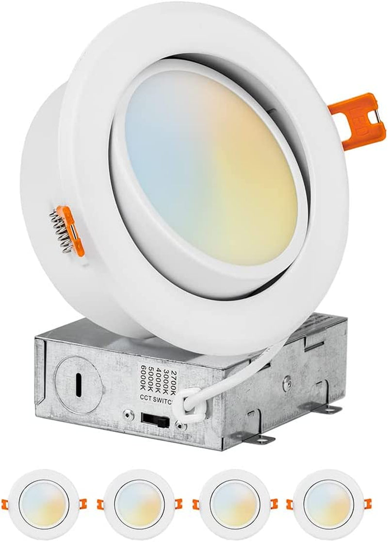 [4-Pack] PROCURU 6-Inch Gimbal Air-Tight LED 2700K-6000K Color Selectable, Rotate & Swivel Ultra-Thin Recessed Ceiling Downlight with J-Box, Dimmable, IC Rated (V6SL-GB-4P) Home & Garden > Lighting > Flood & Spot Lights PROCURU 2700k/3000k/4000k/5000k/6000k Selectable 4-Inch (4-Pack) 