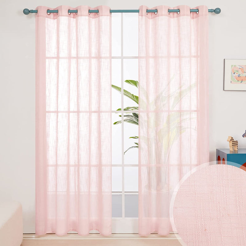 Deconovo Semi Sheer Curtains, Cream, 52X108 Inch, Faux Linen Solid Voile Grommet Curtains for Bedroom Living Room, 2 Panels Home & Garden > Decor > Window Treatments > Curtains & Drapes Deconovo Pink 52x95 Inch 