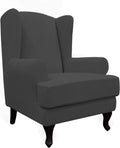 Easy-Going Stretch Wingback Chair Sofa Slipcover 2-Piece Sofa Cover Furniture Protector Couch Soft with Elastic Bottom, Spandex Jacquard Fabric Small Checks, Black Home & Garden > Decor > Chair & Sofa Cushions Easy-Going Dark Gray  