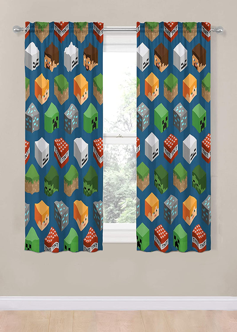 Jay Franco Minecraft Isometric Blue 63 in Drapes 4 Piece Set - Beautiful Room Decor&Easy Set Up, Bedding Features Creeper - Window Curtains Include 2 Panels&2 Tiebacks (Official Minecraft Product) Home & Garden > Decor > Window Treatments > Curtains & Drapes Jay Franco   