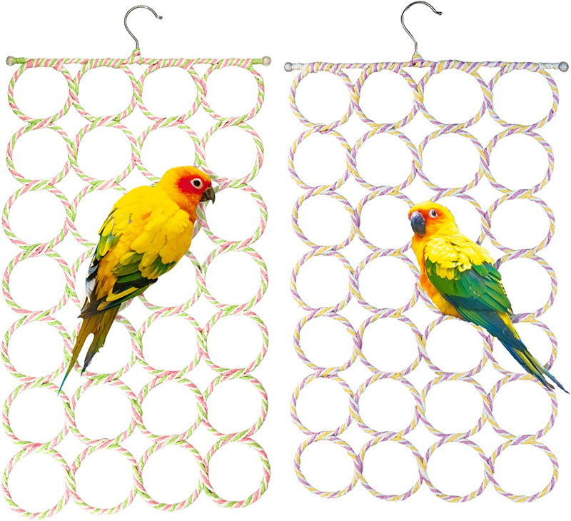 2 Packs Parrot Swing Hanging Toys, Bird Climbing Rope Net Ladders Small Medium Pet Activity Toy Suitable for Parakeet,Cockatiel,Cockatoo,Conure,Mini Macaw（Random Color ） (Style-1)