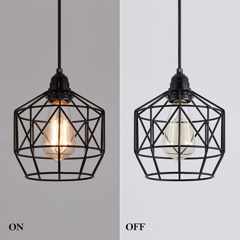 Q&S Black Industrial Basket Cage Hanging Pendant Light Fixtures with Plug in Cord 15.1FT On/Off Switch for Kitchen Living Room Camper Bedroom Sink Included LED Bulb