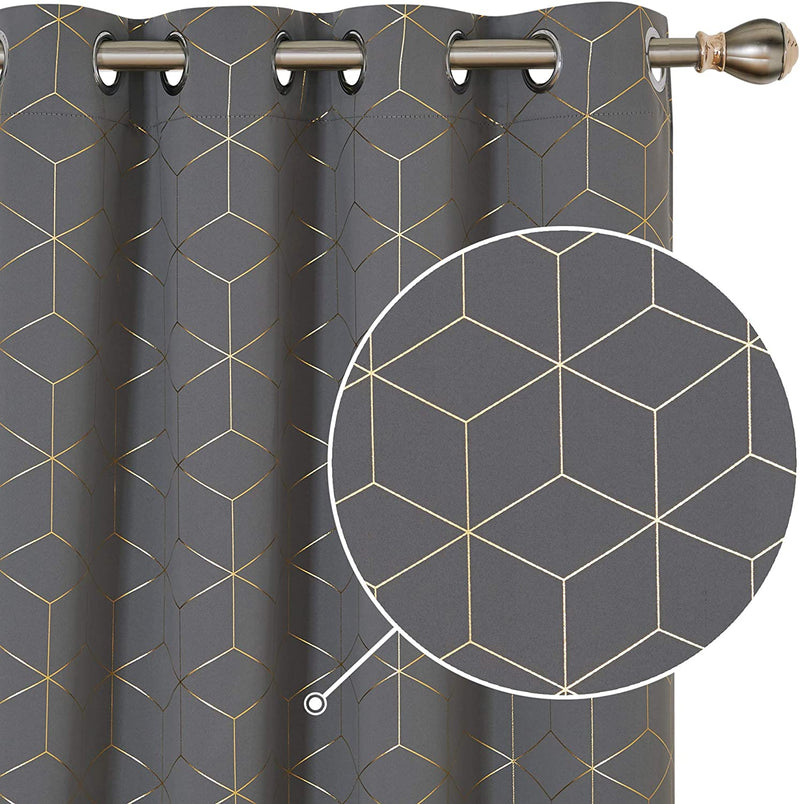 Deconovo Blackout Curtains Gold Diamond Foil Print Black, 52W X 84L Inch, Thermal Insulated Room Darkening Sun Blocking Grommet Curtain Panels for Living Room Set of 2 Home & Garden > Decor > Window Treatments > Curtains & Drapes Deconovo Light Grey 52W x 95L Inch 