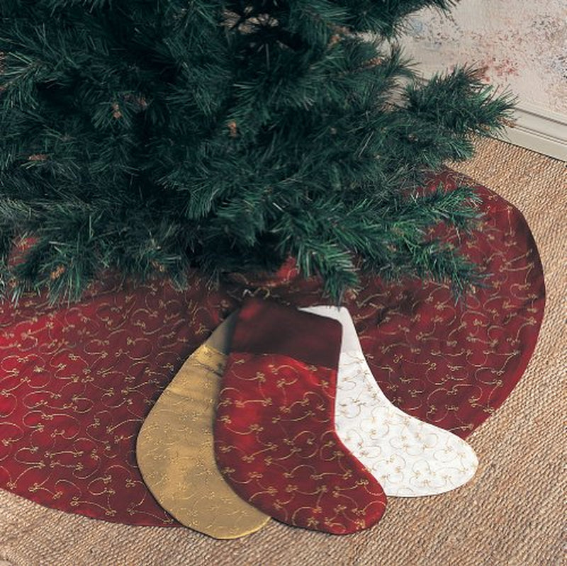 Elegant Gold Embroidery Burgundy Christmas Tree Skirt, 52 Inch Round, One Piece Home & Garden > Decor > Seasonal & Holiday Decorations > Christmas Tree Skirts Fennco Styles   