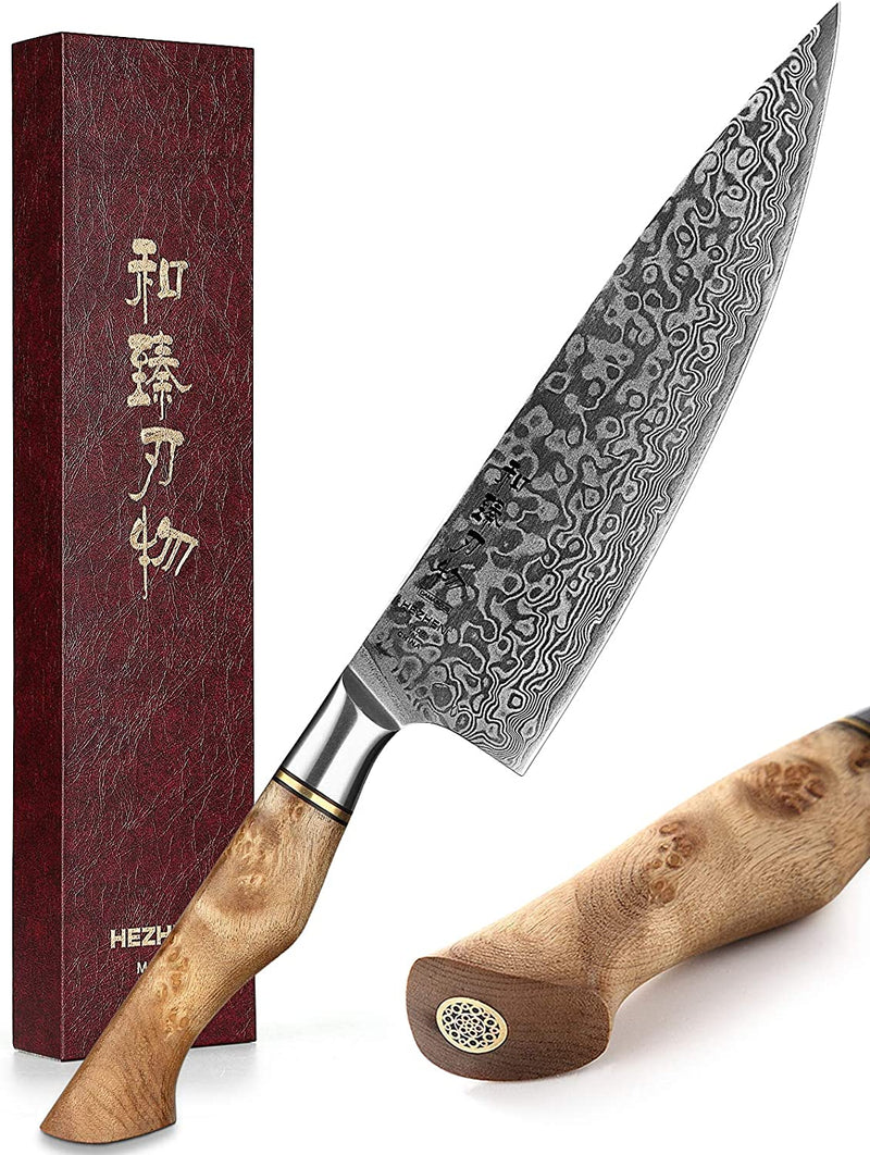 HEZHEN Chef'S Knife-Professional-8.3 Inch Damascus Steel, Kitchen Knife VG10 Gyuto Knife-Master Series Chef Cooking Tool at Home,Restaurant-Figured Sycamore Wood Handle Home & Garden > Kitchen & Dining > Kitchen Tools & Utensils > Kitchen Knives Yangjiangshi Yangdong lansheng e-commerce co.,ltd Chef Knife  
