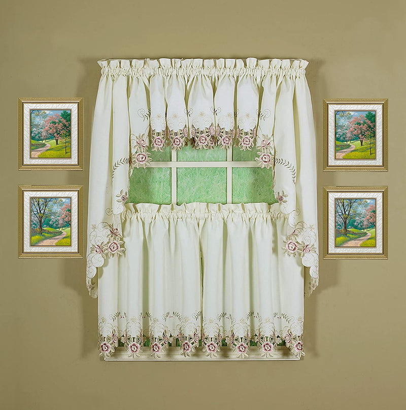 Today'S Curtain Verona Reverse Embroidery Tie-Up Shade, 63", Ecru/Rose Home & Garden > Decor > Window Treatments > Curtains & Drapes Today's Curtain Ecru/Rose Tier 60"W X 36"L 
