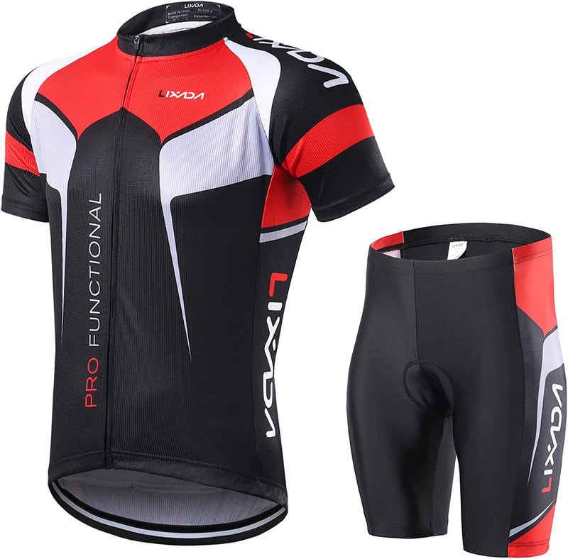 Lixada Men'S Cycling Jersey Set Bicycle Short Sleeve Set Quick-Dry Breathable Shirt with 3D Cushion Shorts Padded Sporting Goods > Outdoor Recreation > Cycling > Cycling Apparel & Accessories Lixada Black X-Large 