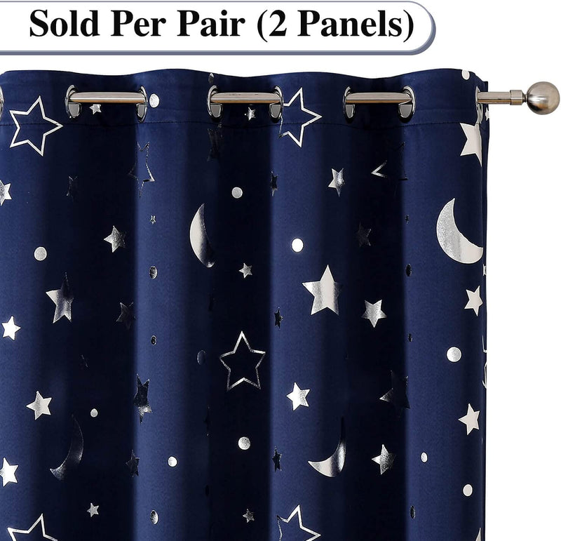 Navy Blue Blackout Galaxy Curtains 84 Inch for Nursery Bedroom, Soundproof Kids Room Darkening Grommet Constellation Curtain Drapes 2 Panels for Living/Dining Room Home & Garden > Decor > Window Treatments > Curtains & Drapes WUBODTI   