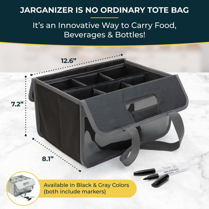 Jarganizer 6 Jar & Bottle Bag Drink Carrier – Foldable Tote for Organizing, Storing, Transporting Beverages & Canned Foods Home & Garden > Decor > Decorative Jars Pack Store & Go   