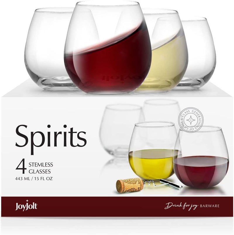 Joyjolt Spirits Stemless Wine Glasses for Red or White Wine (Set of 4)-15-Ounces Home & Garden > Kitchen & Dining > Tableware > Drinkware JoyJolt   