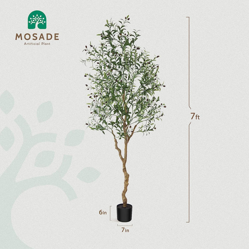 MOSADE Artificial Olive Tree 7 Feet Fake Olive Silk Plant and Handmade Seagrass Basket, Perfect Tall Faux Topiary Silk Tree for Indoor Entryway Modern Decor Home Office Porch Balcony Gift,2Pack  MOSADE   