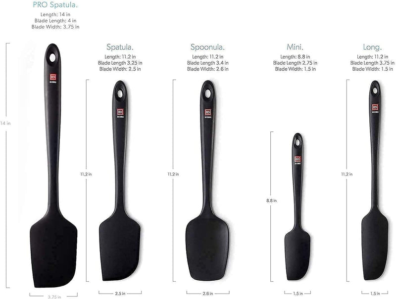DI ORO Seamless Series 7-Piece Silicone Utensil Kitchen Set - 600°F Heat-Resistant Rubber Cooking and Baking Tools - Food Grade, BPA Free, and LFGB Certified Silicone - 5 Spatulas and 2 Spoons (Black)