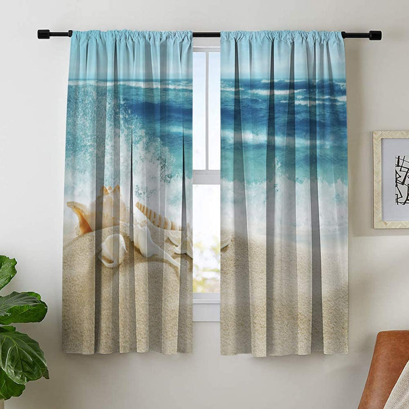 Misscc Room Darkening Blackout Curtains for Bedroom Living Room Kitchen Cafe, Landscape with Shells on Tropical Beach and Splashing Waves, 42 X 63 Inch Light Blocking Print Window Curtains (2 Panels) Home & Garden > Decor > Window Treatments > Curtains & Drapes Miblor 29" W X 36" L  