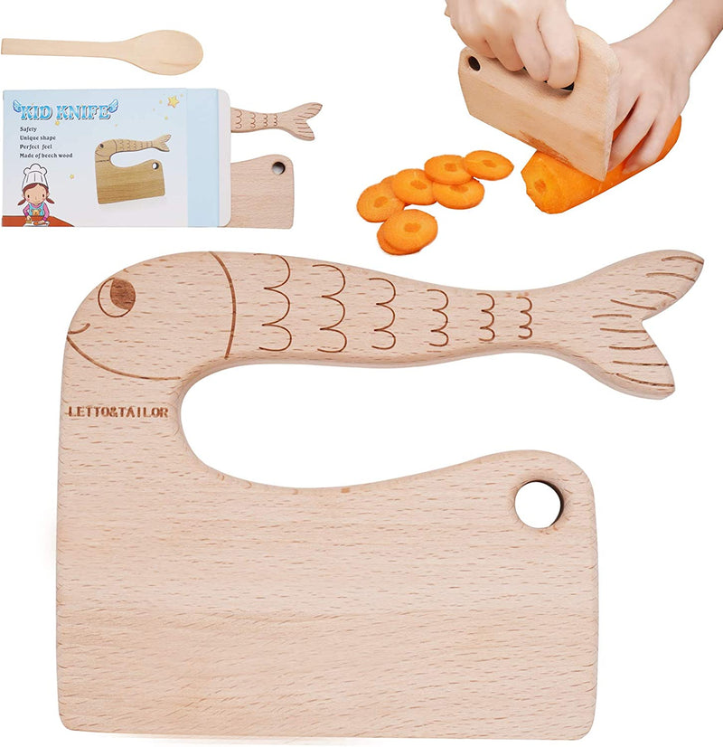 LETTO & TAILOR Wooden Kids Knife for Cooking, Children'S Safe Knives, Montessori Kitchen Tools for Toddlers, Chopper, Cutting Fruit and Vegetable (For 2-10 Years Old) Home & Garden > Kitchen & Dining > Kitchen Tools & Utensils > Kitchen Knives LETTO & TAILOR fish  