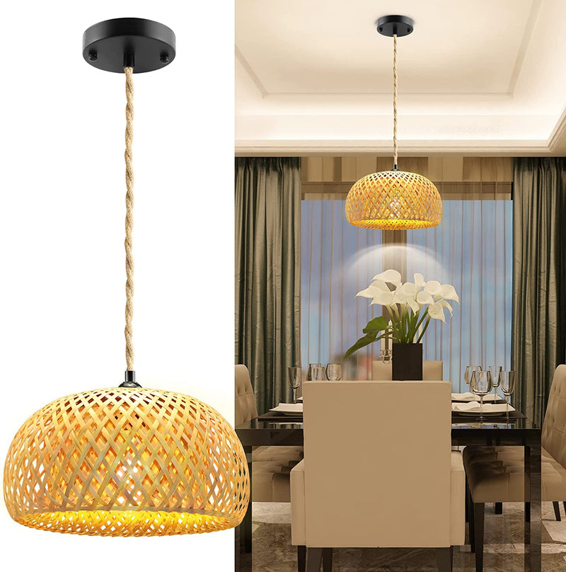 Plug in Pendant Light, 3 Color Bulb Pendant Light Fixtures, Hanging Light with 15 Ft Hemp Rope Cord On/Off Switch, Bamboo Lamp Shade Wicker Rattan Hanging Lights Fixture for Bedroom, Kitchen Island Home & Garden > Lighting > Lighting Fixtures Beser·Win Hardwire  