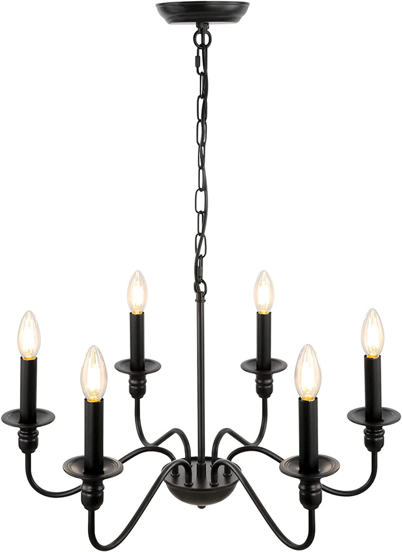 Kmaipem Farmhouse Chandelier, 6 Lights Small Black Chandelier Light Fixture, Rustic Industrial Candle Chandeliers for Dining Room, Pendant Light Fixtures for Kitchen Island Living Room Bedroom Foyer Home & Garden > Lighting > Lighting Fixtures > Chandeliers KMaiPem 6-Light  