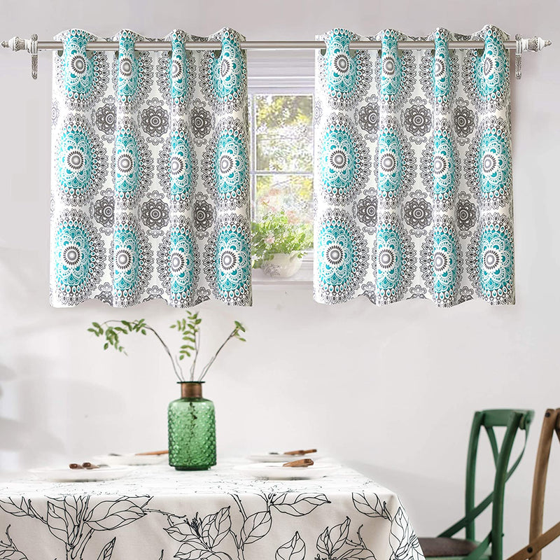 Driftaway Bella Medallion and Floral Pattern Room Darkening and Thermal Insulated Grommet Window Curtains 2 Panels Each 52 Inch by 54 Inch Aqua and Gray Home & Garden > Decor > Window Treatments > Curtains & Drapes DriftAway Aqua/Gray 52''x36'' 