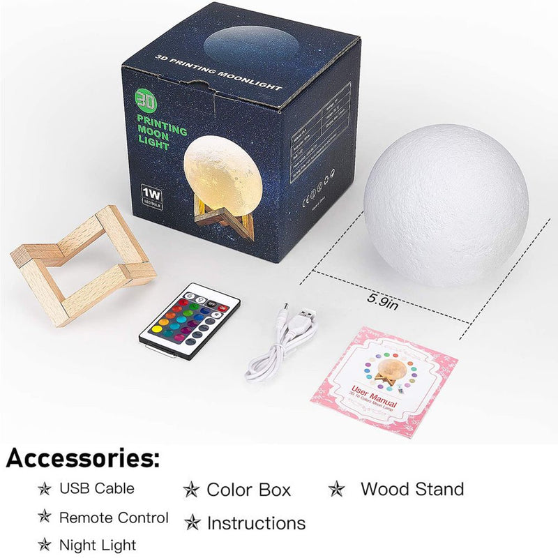 Moon Lamp, 16 Colors Galaxy Light 3D Printing Starry Moon Night Light with Stand/Remote Control/Touch/Usb Rechargeable, Moon Light Lamps ，Valentine'S Day Gift Birthday Christmas Gifts(5.9 Inch)