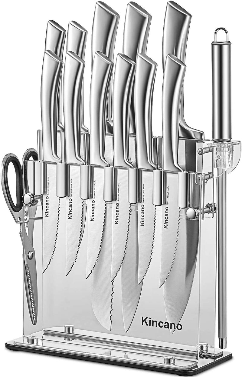 Knife Set, 14 PCS High Carbon Stainless Steel Kitchen Knife Set for Chef, Super Sharp Knife Set with Acrylic Stand, Include Steak Knives, Sharpener and Scissors, Ergonomical Design by Kincano Home & Garden > Kitchen & Dining > Kitchen Tools & Utensils > Kitchen Knives kincano 14 Piece Set  