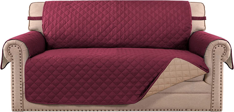 Meillemaison Sofa Slipcovers Reversible Quilted Chair Cover Water Resistant Furniture Protector with Elastic Straps for Pets/ Kids/ Dog(Chair, Black/Grey) (MMCLKSFD01C6) Home & Garden > Decor > Chair & Sofa Cushions MeilleMaison Wine/Tan Oversized Loveseat 