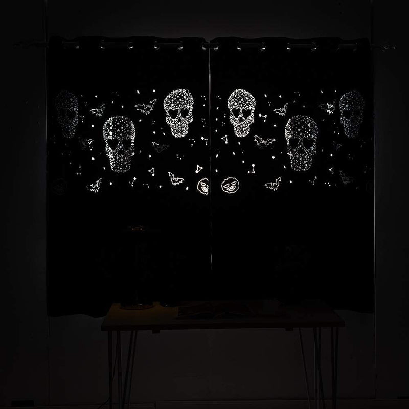 MANGATA CASA Halloween Blackout Curtains 63Inch Long 2 Panels Set with Skull for Bedroom-Goth Black Drapes for Living Room-Cutout Window Curtain Panels(Black 52X63In)