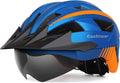 EASTINEAR Bike Helmet with Magnetic Goggles Bicycle Helmets with Removable Visor & LED Light Adjustable Size for Adult Men Women Mountain & Road Cycling Sporting Goods > Outdoor Recreation > Cycling > Cycling Apparel & Accessories > Bicycle Helmets EASTINEAR Blue  