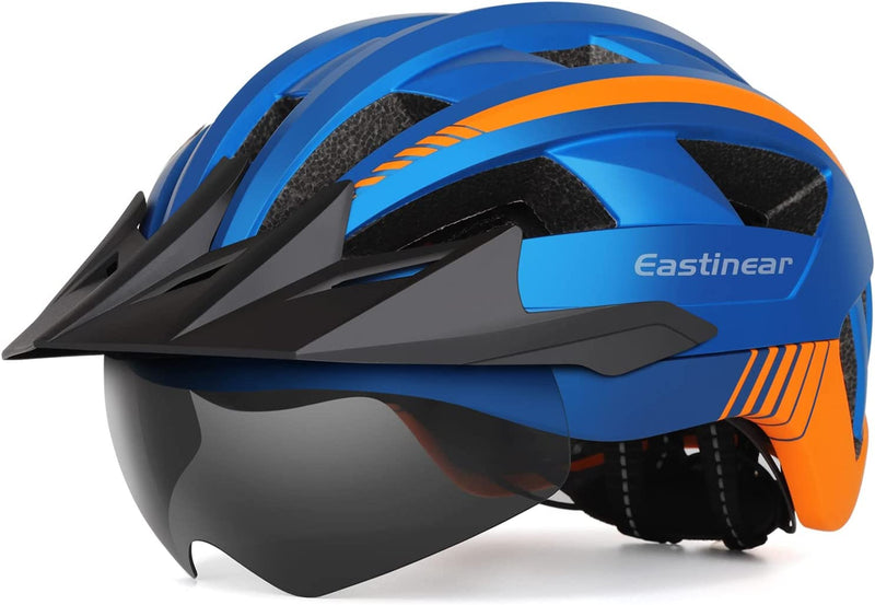EASTINEAR Bike Helmet with Magnetic Goggles Bicycle Helmets with Removable Visor & LED Light Adjustable Size for Adult Men Women Mountain & Road Cycling Sporting Goods > Outdoor Recreation > Cycling > Cycling Apparel & Accessories > Bicycle Helmets EASTINEAR Blue  