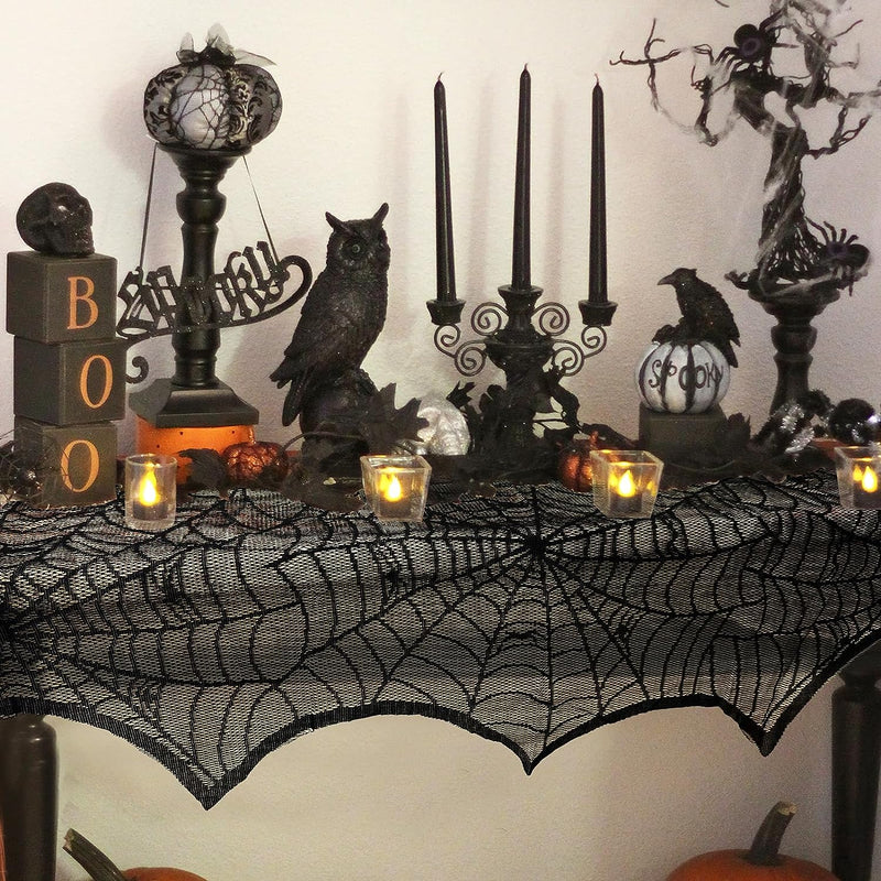 Aerwo Halloween Decorations Black Lace Spiderweb Fireplace Mantle Scarf Cover for Halloween Mantle Decor Festive Party Supplies,18 X 96 Inch  AerWo   