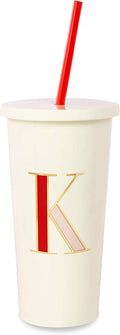 Kate Spade New York Insulated Initial Tumbler with Reusable Straw, 20 Ounce Acrylic Travel Cup with Lid, S (Pink) Home & Garden > Kitchen & Dining > Tableware > Drinkware Kate Spade New York K  