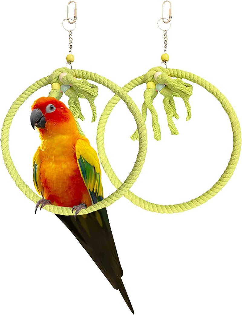 SIMENA Cotton Rope Bird Swing for Bird Cage, Hanging Bird Perch Parrot Toys, Bird Cage Accessories for Medium to Large Birds Including Parakeets, Cockatiels, Conures, Etc. (Large (9.5" Green) Animals & Pet Supplies > Pet Supplies > Bird Supplies > Bird Toys SIMENA Green, Pack of 2 Large 9.5" 